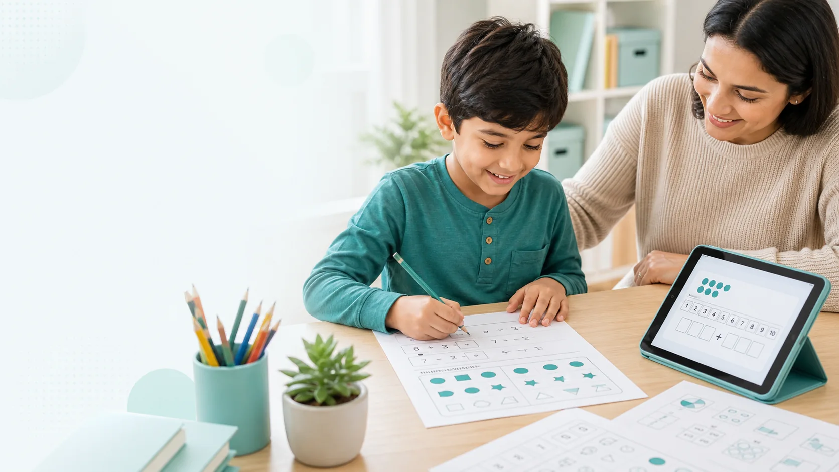 Math worksheet materials with numbers and shapes