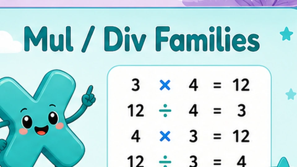 Mul / Div Fact Families worksheet generator preview